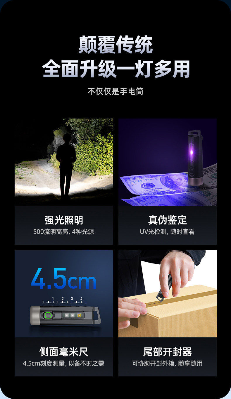 Philips mini flashlight, super bright, self-defense, outdoor emergency, rechargeable, compact, portable, multifunctional SF1121
