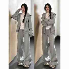 慵懒风休闲运动服套装女春秋韩版学生宽松连帽开衫卫衣长裤两件套