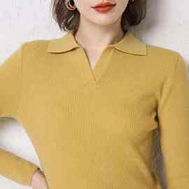 2021秋季新款韩版polo衫女长袖针织薄款长袖修身显瘦女装上衣女