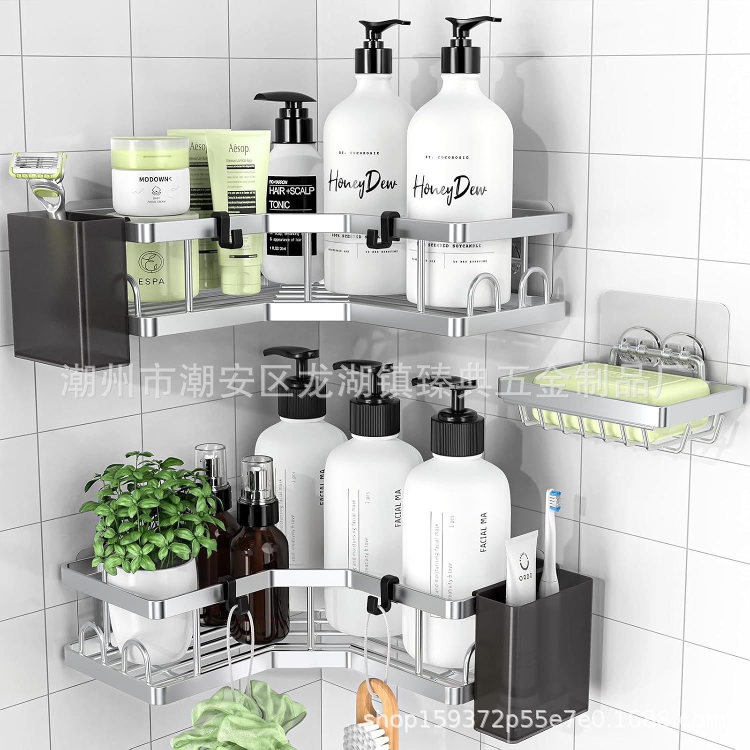 Cross-Border Stainless Steel Bathroom Rack Triangular Storage Rack Punch-Free Storage Rack Bathroom Corner Wall-Mounted Toiletries