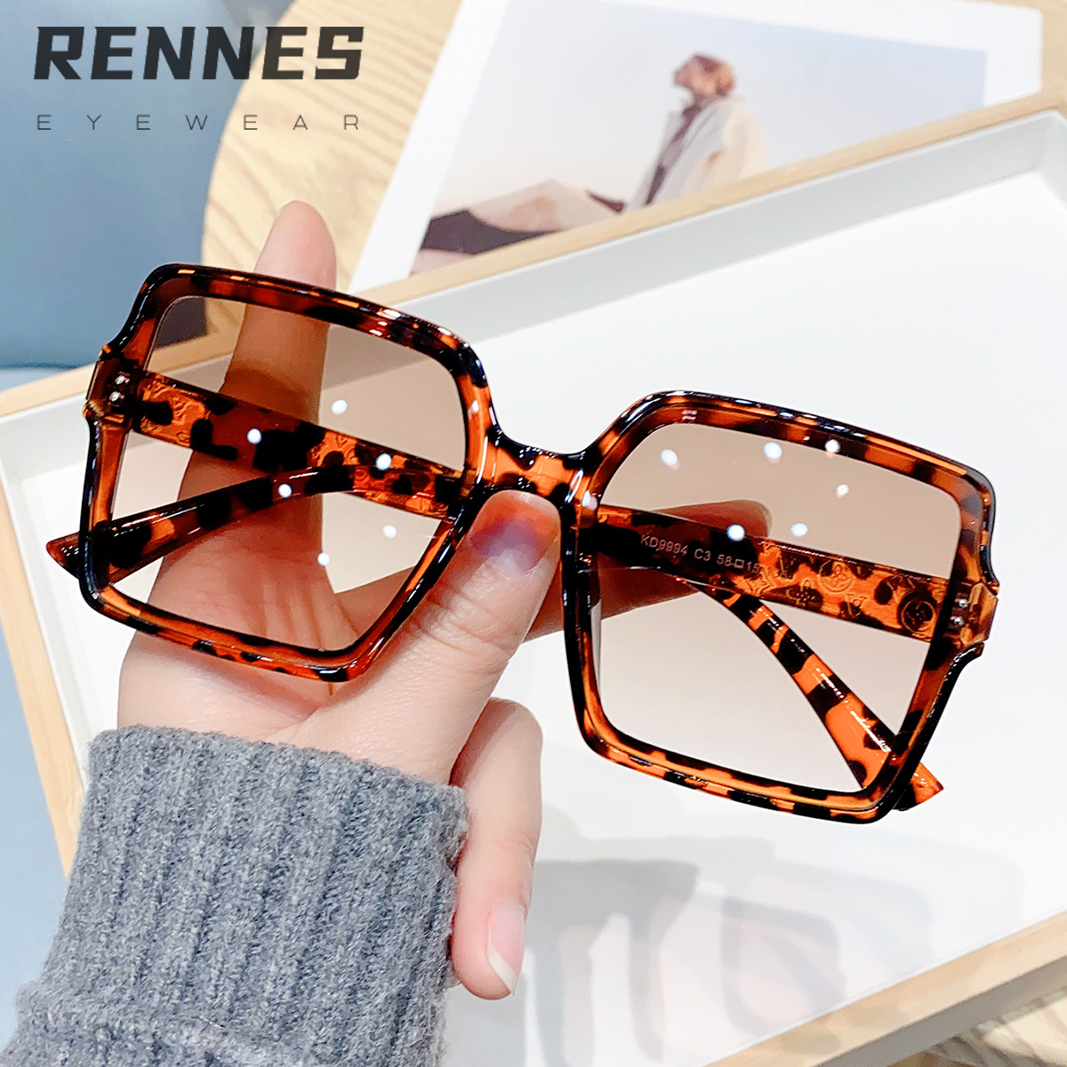 Versión coreana al por mayor transfronteriza de gafas de sol de protección UV de marco generoso para PC