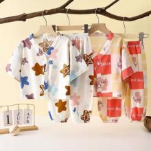 儿童家居服童装夏季男人造棉空调服棉绸两件套套装绵绸女童睡衣