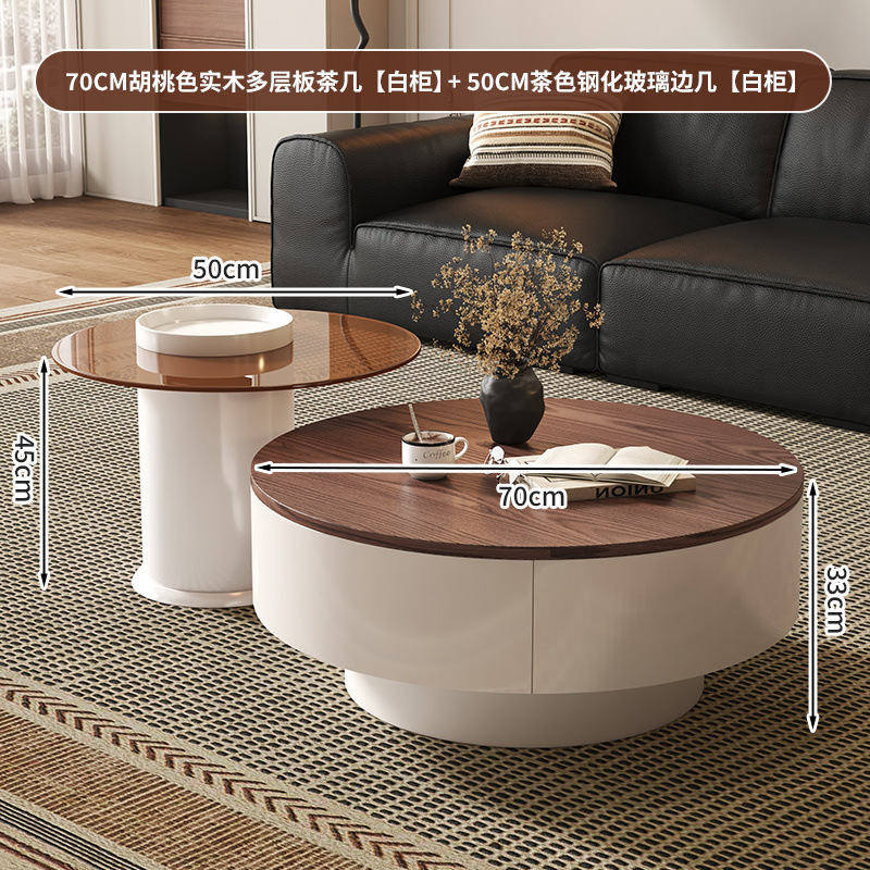 軽くて豪華なアンティークスタイルのウォールナット大小コーヒーテーブルの組み合わせ、モダンな家庭用小型アパートラウンドリビングルーム、シンプルな無垢材のハイエンド|undefined