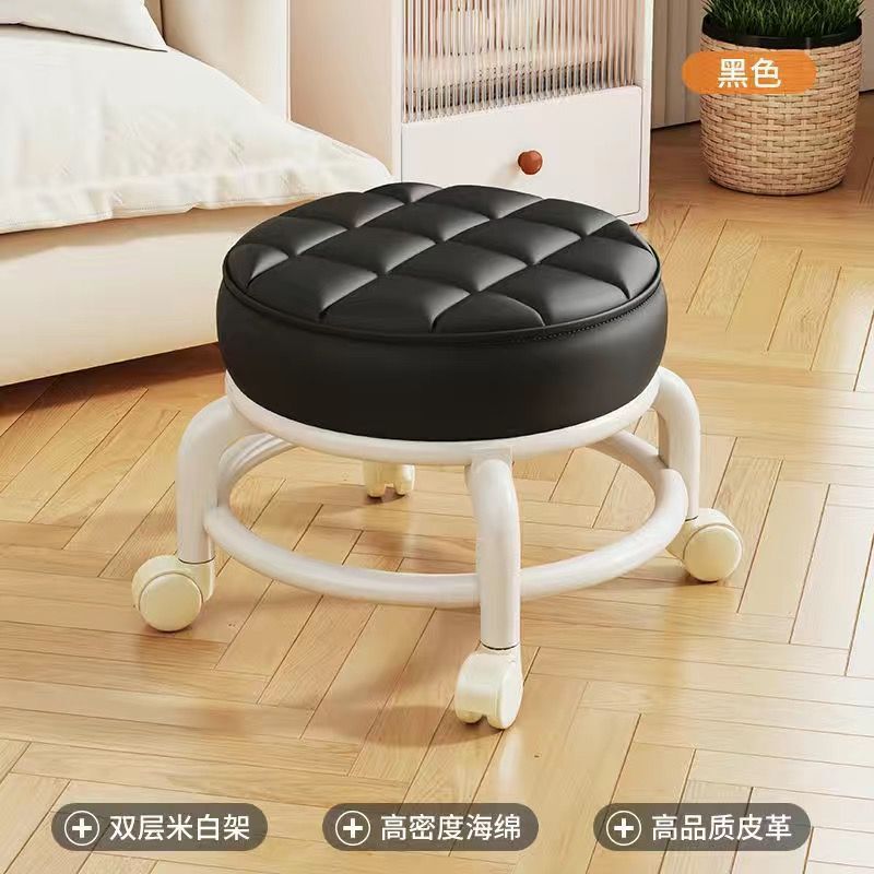 ユニバーサルホイール小さなスツール座りがちな家庭用モダンシンプルなモバイル車輪付きベンチプーリー低スツールベビーラウンドスツール|undefined