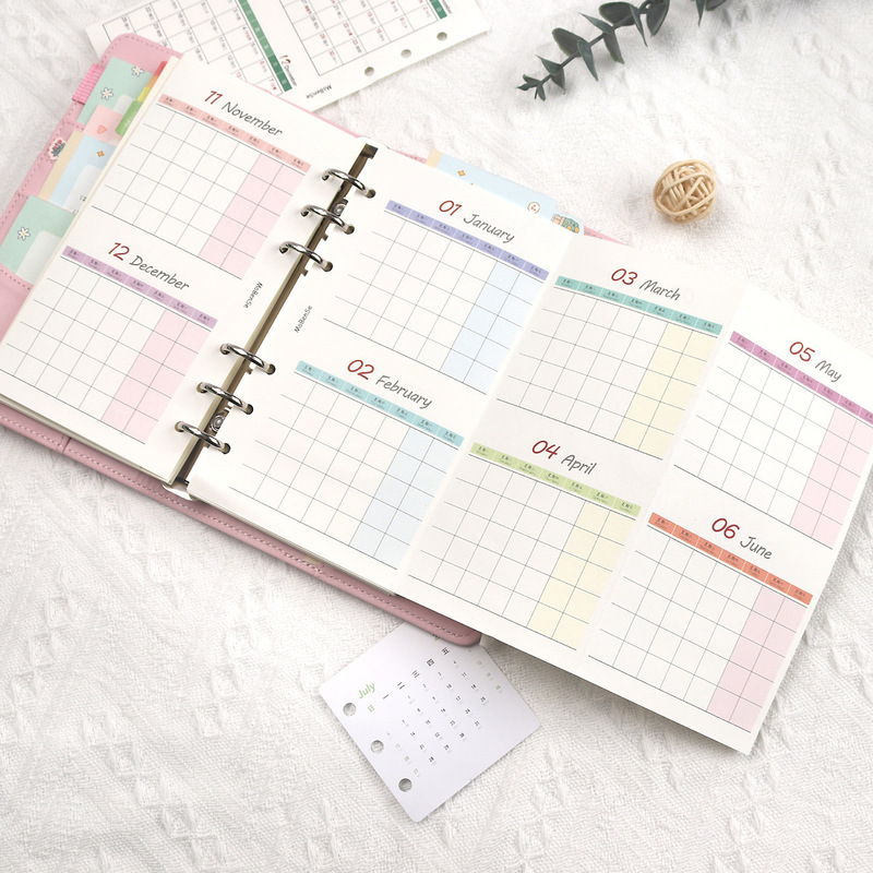 Self-Filling Date Universal 70% off Calendar Loose-Leaf Binder Cover Page A6 A5 Loose-Leaf Calendar Punch Card Monthly Planner