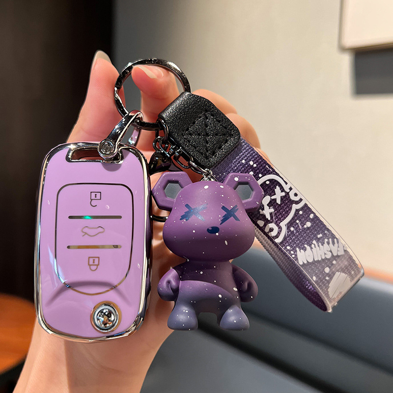 Wuling 모델 B - 접이식 3버튼 [싱글 쉘 퍼플] + 퍼플 폭력 곰 펜던트