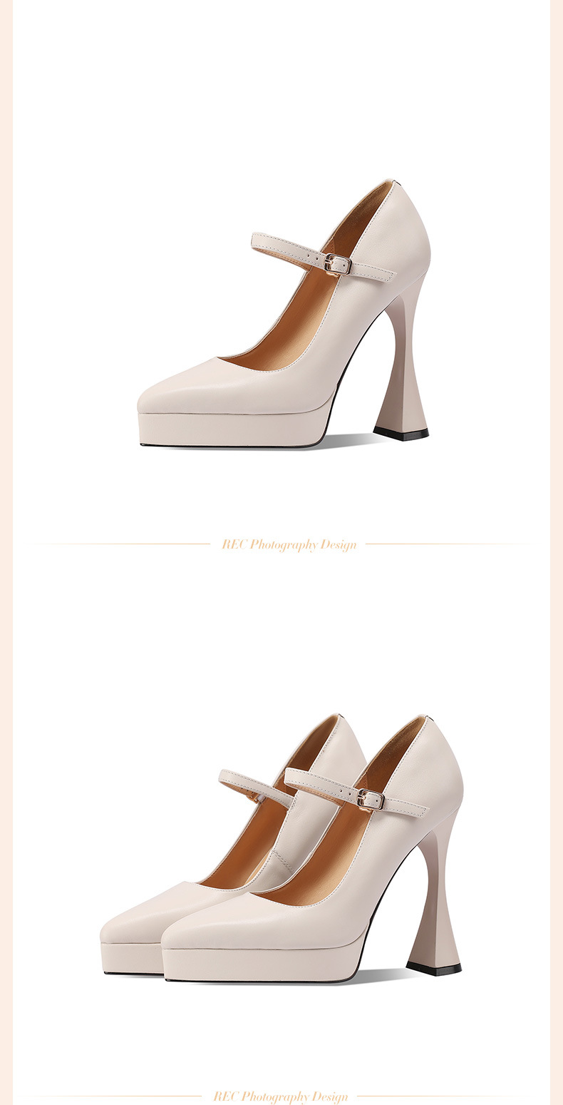 Giày sandal cao gót nữ mũi nhọn da thật, gót siêu cao 12 cm, quai một dây, đế platform, phong cách dạ tiệc — đen chi tiết 6