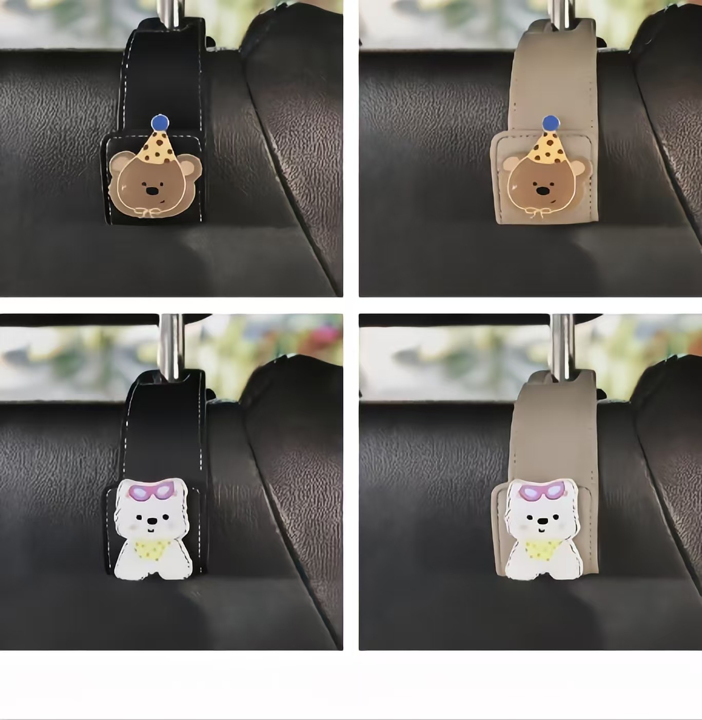 Car suede seat back hook, multifunctional rear storage hook, cute cartoon car interior hook