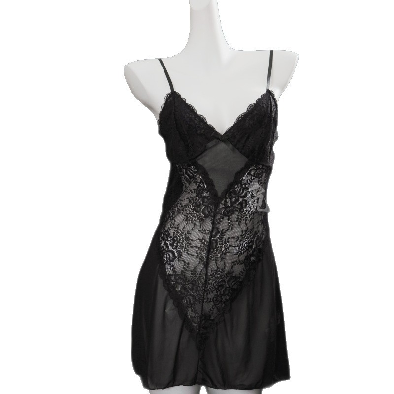 Miyou sexy lingerie deep V sexy lace see-through backless French pajamas mesh suspender skirt home wear Y8122