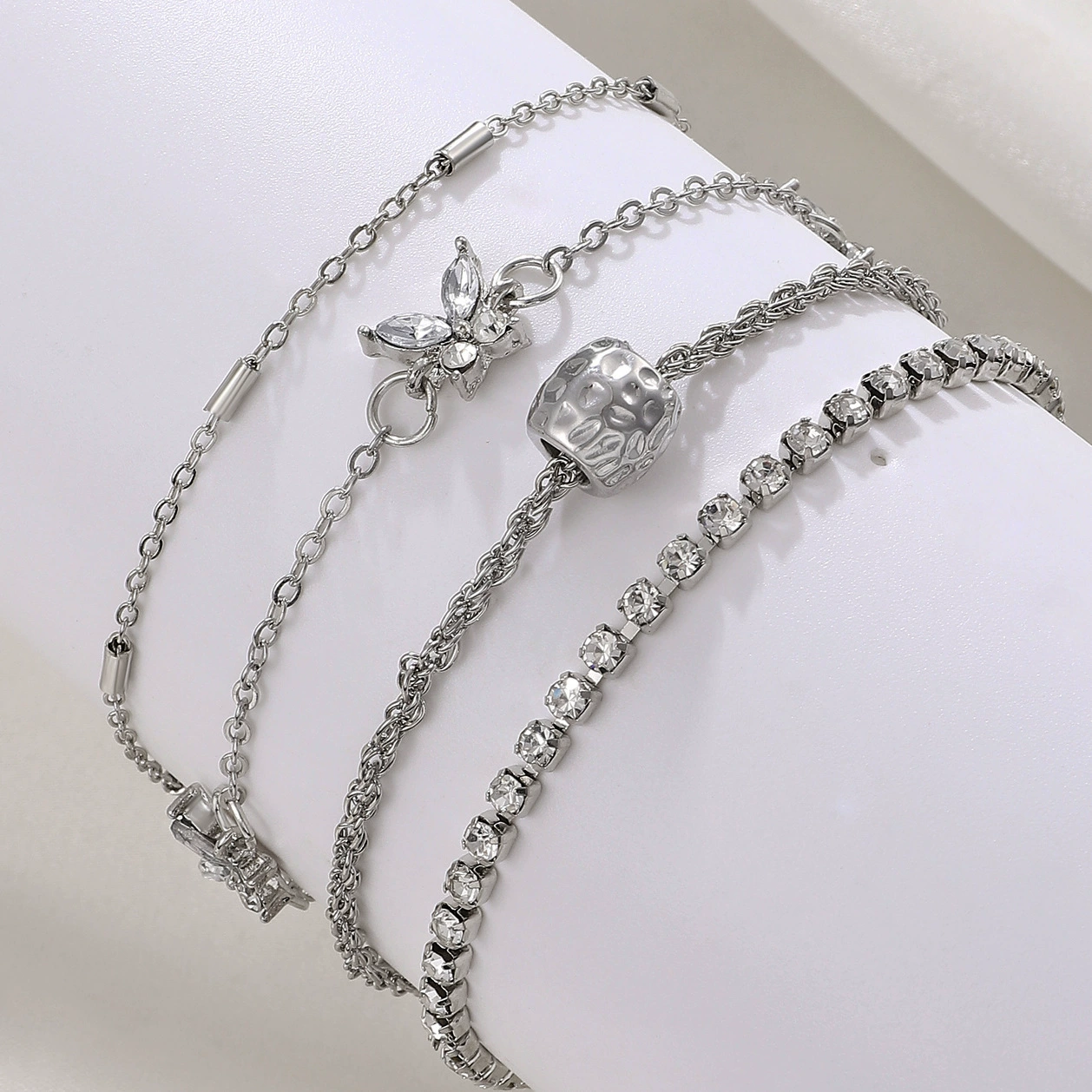 Metal Bracelet Set, 4-Piece Multi-Style (hip-hop, punk, European) – mixed finishes