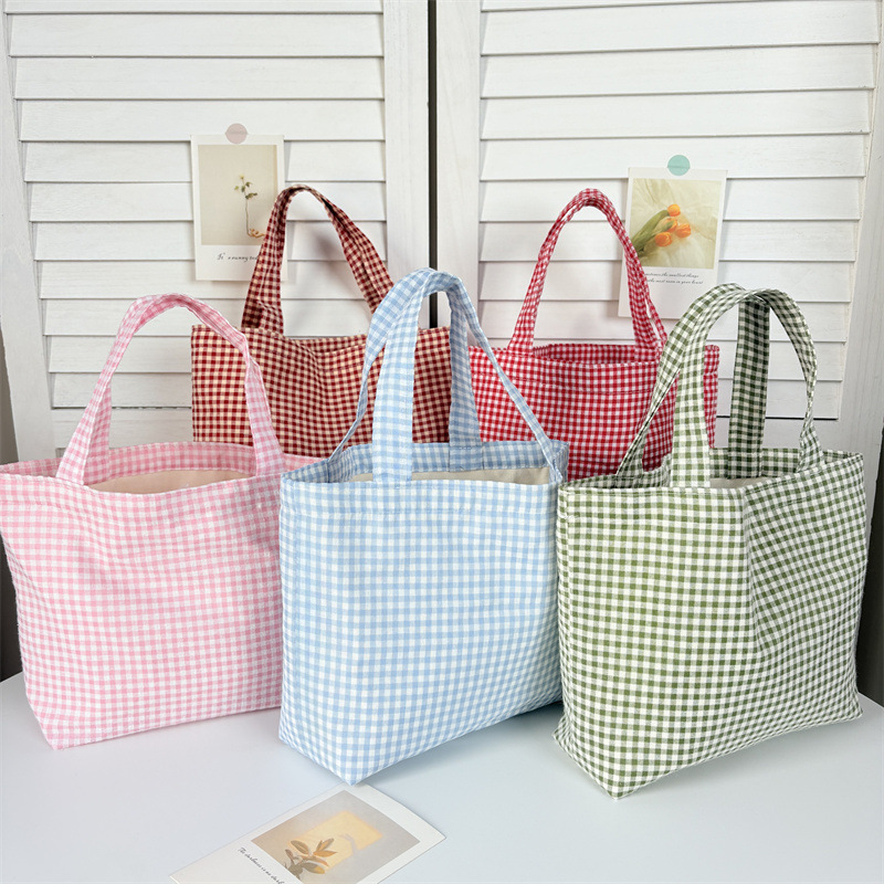 New Plaid Versatile Canvas Bag Large Capacity Outing Handbag Simple Large Capacity Mommy Outing Handbag