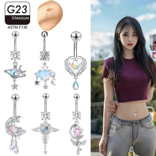 Fresh belly button piercing, cute pendant with zircon
