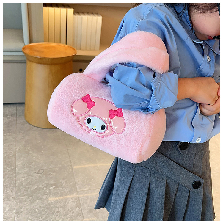 Fashionable plush bag, women's cartoon makeup bag, personalized new trendy children's bag, cute hand-held small bag for female students undefined
