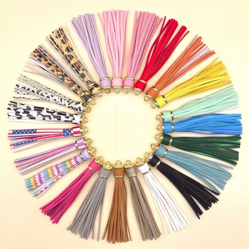 Cross-Border Pu Leather Long Tassel Keychain Pendant Bag Pendant Silicone Bead Bracelet Bracelet Keychain Accessories