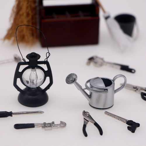 Dollhouse Wooden Tool Box Set BJD Alloy Tool Model OB11 Miniature Scene Accessory