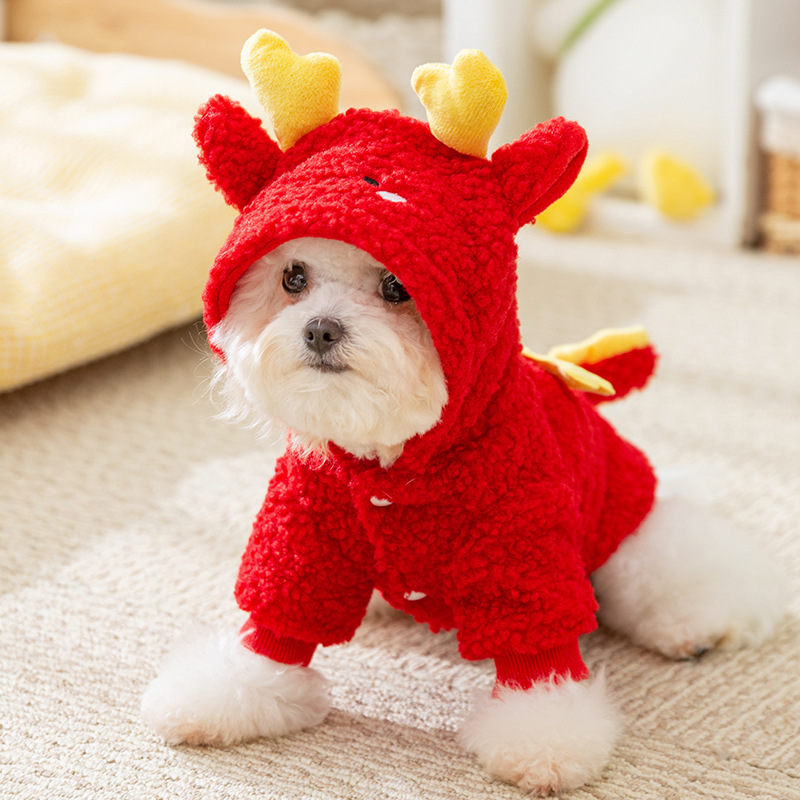 Otoño y invierno perros adorables elementos de danza de león encapuchados contrapeso chaqueta de terciopelo perros pequeños y medianos Teddy gato ropa de mascotas