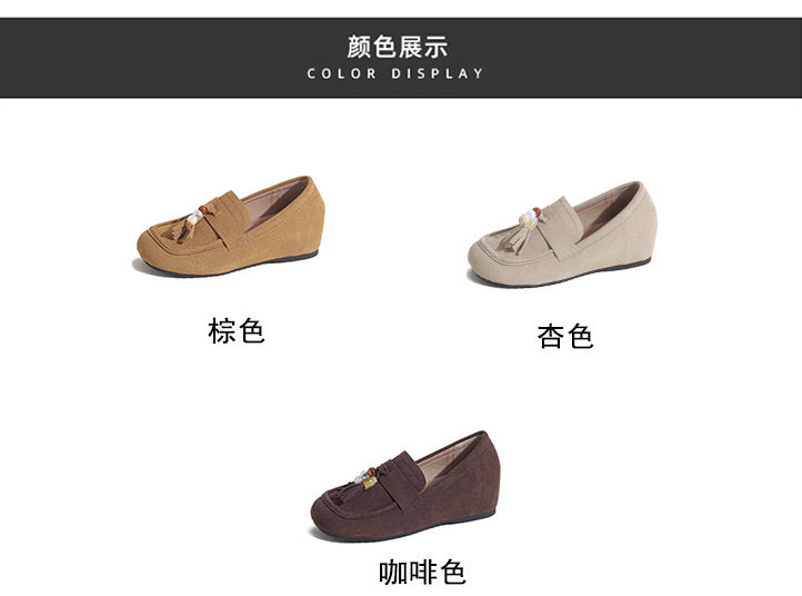 Giày boken nữ đế mềm tăng chiều cao trong, mũi tròn có khóa tua rua, form rộng size lớn — Khaki (toàn dải), Màu mơ (toàn dải), nâu sẫm chi tiết 5