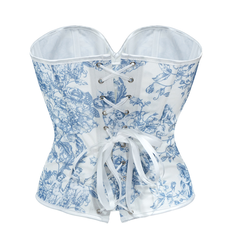 Nuevo corte transfronterizo estilo chino flor azul flor porcelana impresión buquete correa de vestido sexy cintura