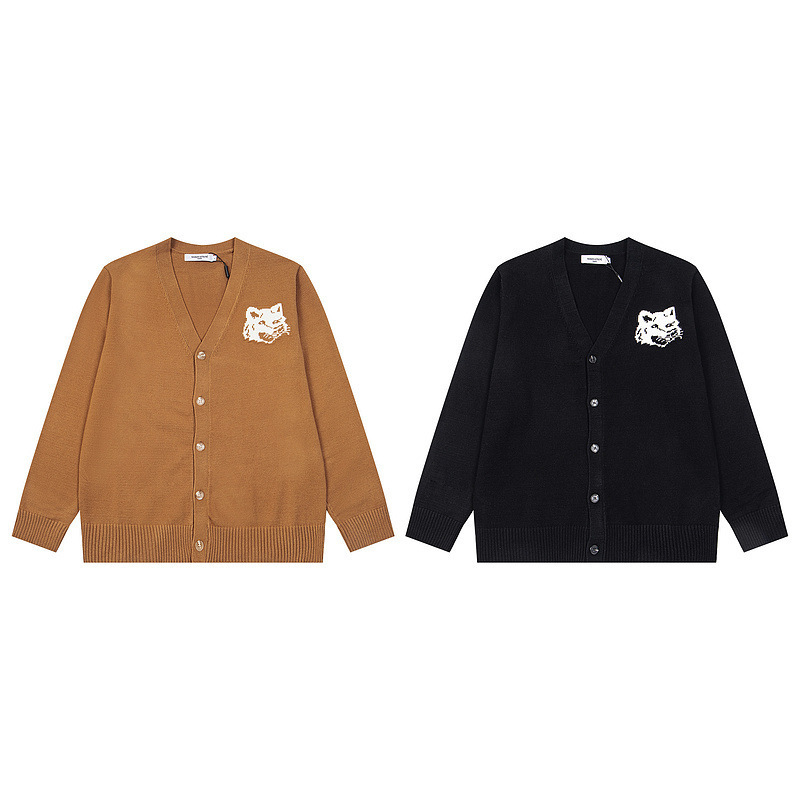 New Fashionable Little Fox Embroidered Knitwear Cardigan Knitwear Jacket Maison Kitsune Versatile Style for Men and Women