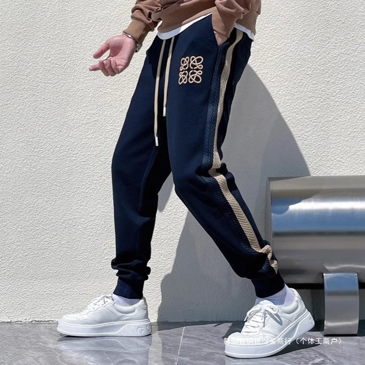 European Style Side Splicing Embroidery Fashion Sports Joggers Men's Slim Fit Spring and Autumn Trendy Versatile Casual Cuffed Pants