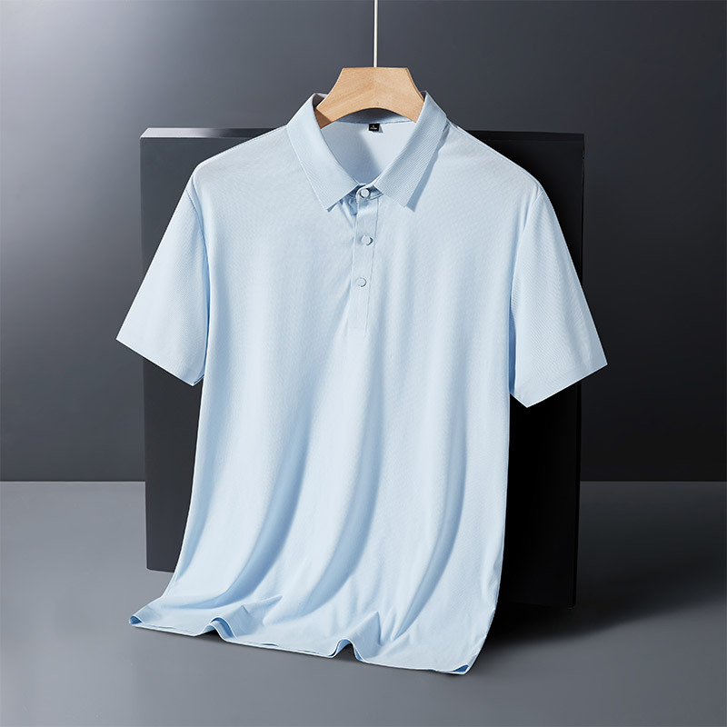 Camisa de polo de seda de hielo de verano Camiseta adhesiva sin costuras hombres de media manga camiseta delgada de negocios camisa de Polo de manga corta para hombres