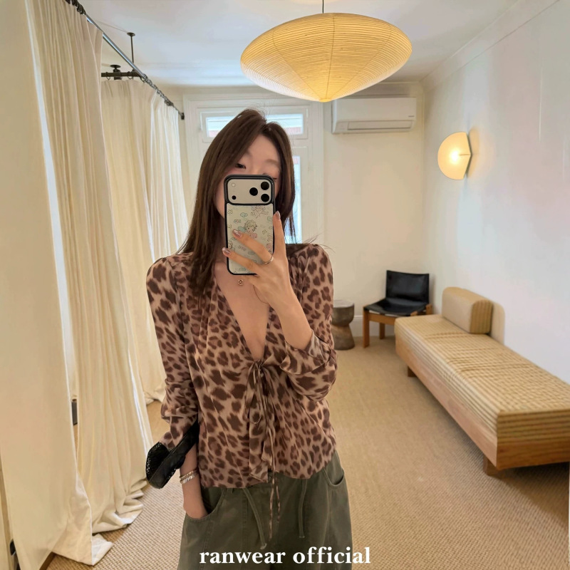 Ranwear'Midnight Barcelona' Romantic Blouse, Slightly Sheer Cover-Up, Sun-Protective Leopard Print Shirt, V-Neck Top