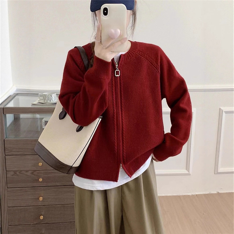 秋装2025新款女士拉链毛衣针织开衫外套女宽松外搭春秋高级感上衣|undefined