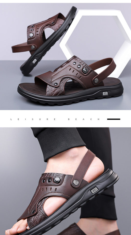 Dép sandal nam quai ngang hở ngón đế dày thời trang, dép đi biển đa năng chống trượt cỡ lớn — C6889 Màu nâu, C6889 màu đen chi tiết 17