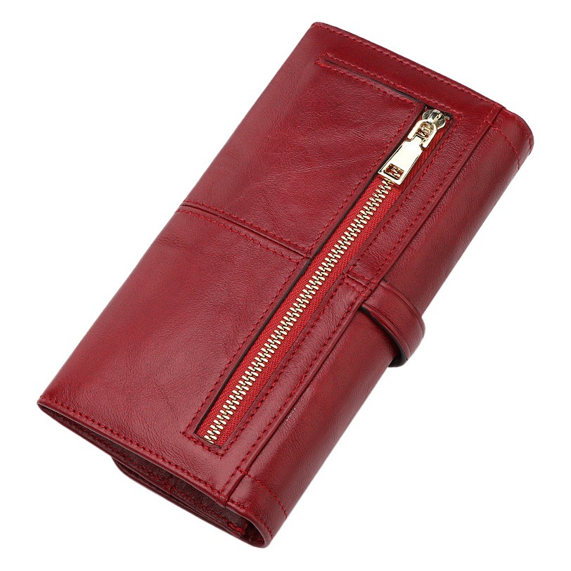 Comercio exterior nueva cartera de cuero las mujeres europeas y americanas RFID cremallera larga cartera retro gran capacidad embrague las mujeres