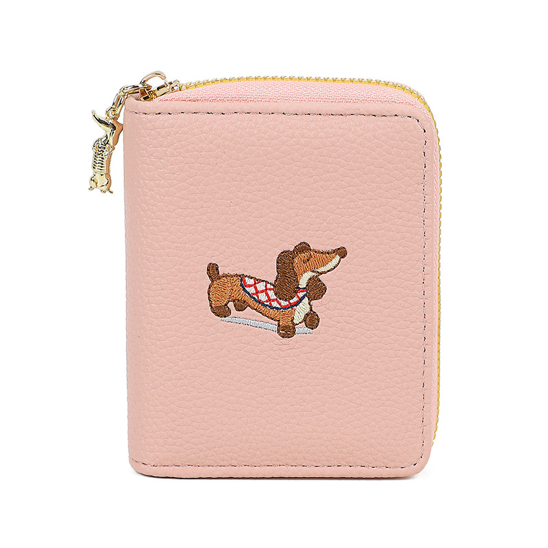 Paquete de tarjetas con cremallera de dibujos animados con bordado de PU