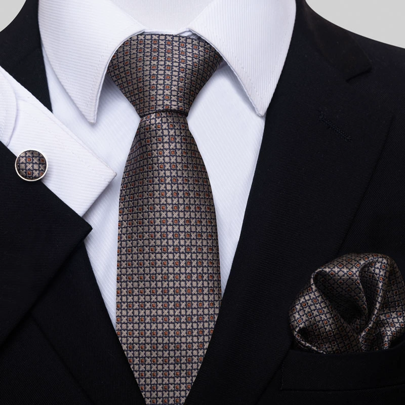 Ready stock solid color polka dot plaid tie wholesale solid color men's tie tie cufflinks pocket square set 8cm