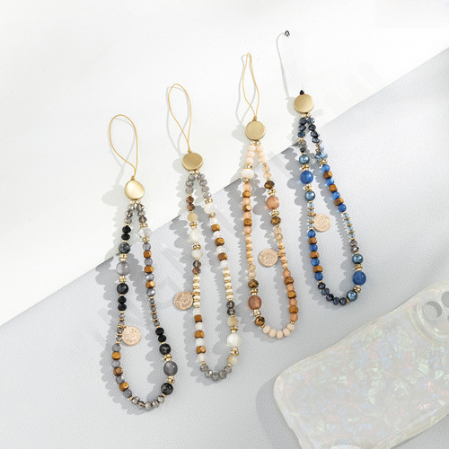 Bohemian style phone chain short wrist cord pendant creative crystal bead phone anti-fall rope wholesale