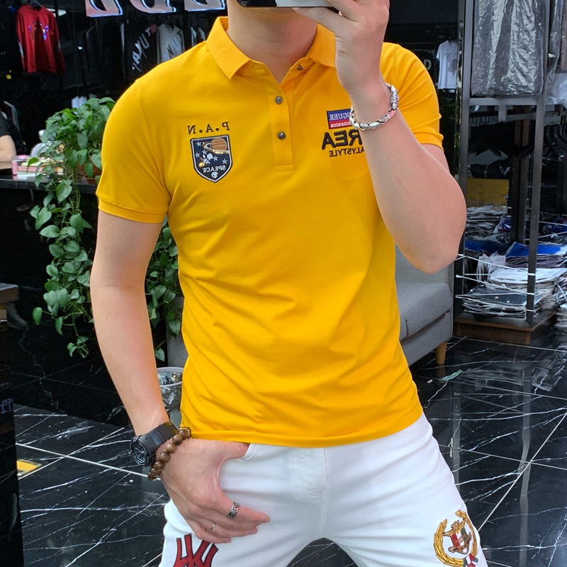 Estación Europea Nueva camiseta de solapa Camisa de polo de seda de hielo Camisa de manga corta para hombres Ropa de hombre cómoda y transpirable para hombres