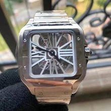 AF卡家高品质33mm石英方形镂空钢带山度士同款罗马系列情侣手表速