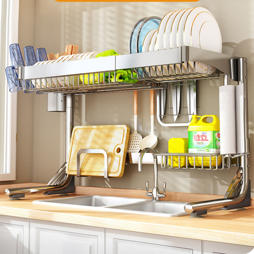 Stainless steel kitchen sink rack countertop multi-functional dish rack dish drain rack sink dish storage rack