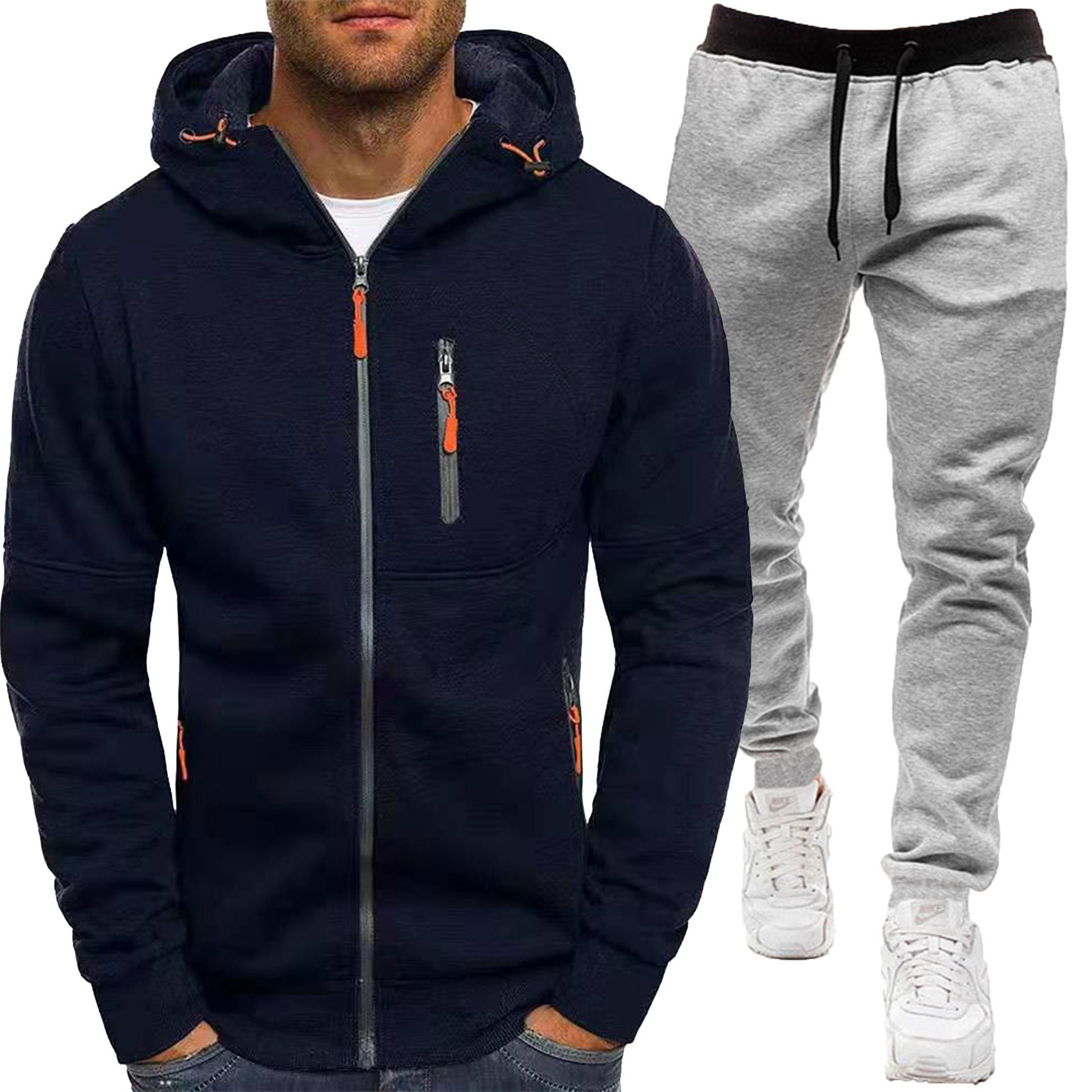 Set de hanorac cu glugă jacquard pentru bărbați, sporturi de toamnă și iarnă, fitness, timp liber, cardigan, jachetă, hanorac casual cu glugă_voghion.com
