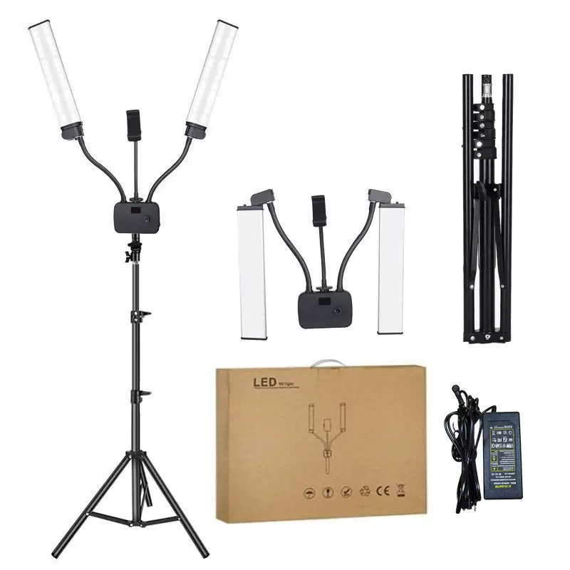 45W直播双臂补光灯 美容院美颜美甲纹眉睫毛纹绣便携落地灯三色光