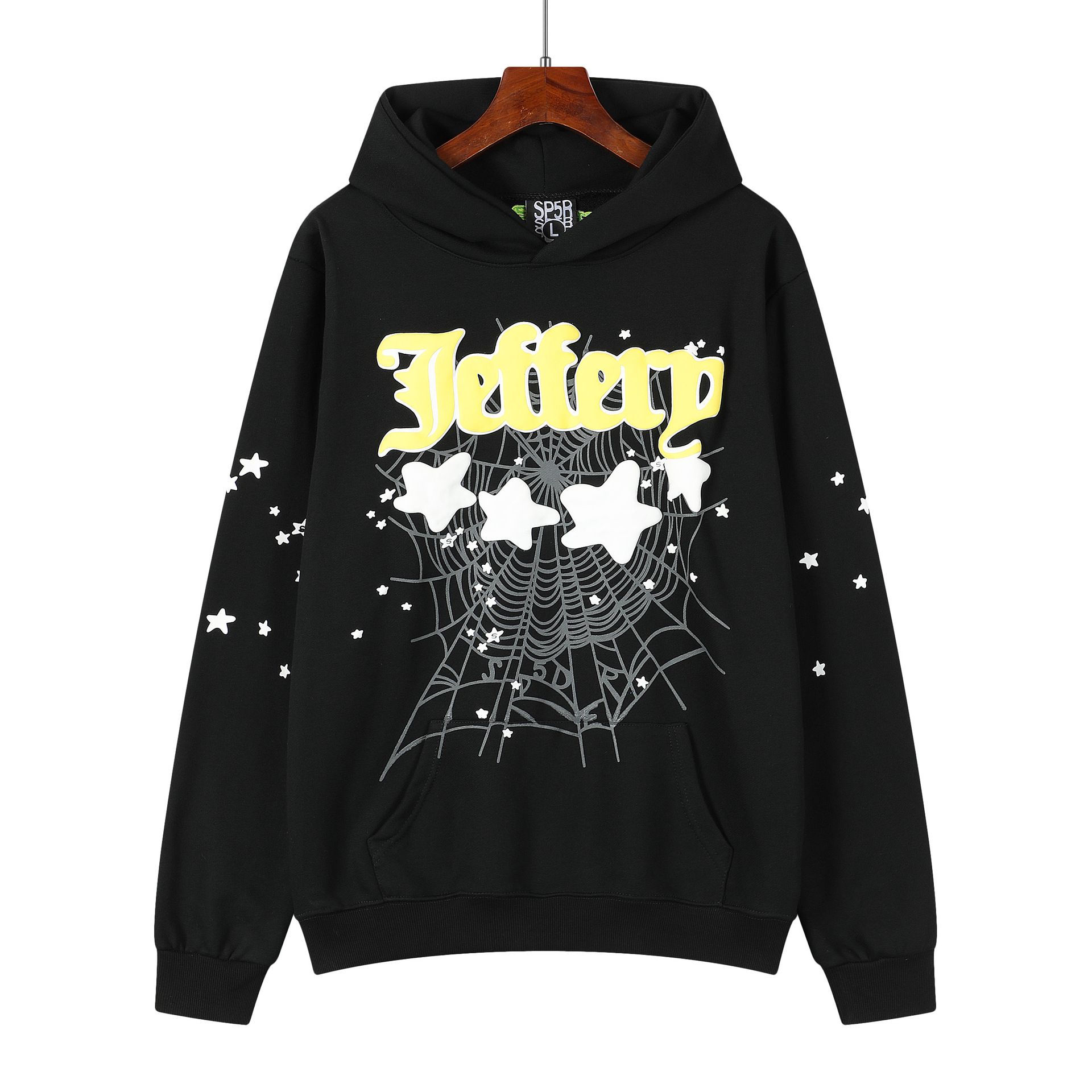 Hermosa moda hombres y mujeres del mismo estilo 555555 tela de araña espuma impresión hip hop suelta pesada Terry suéter con capucha traje