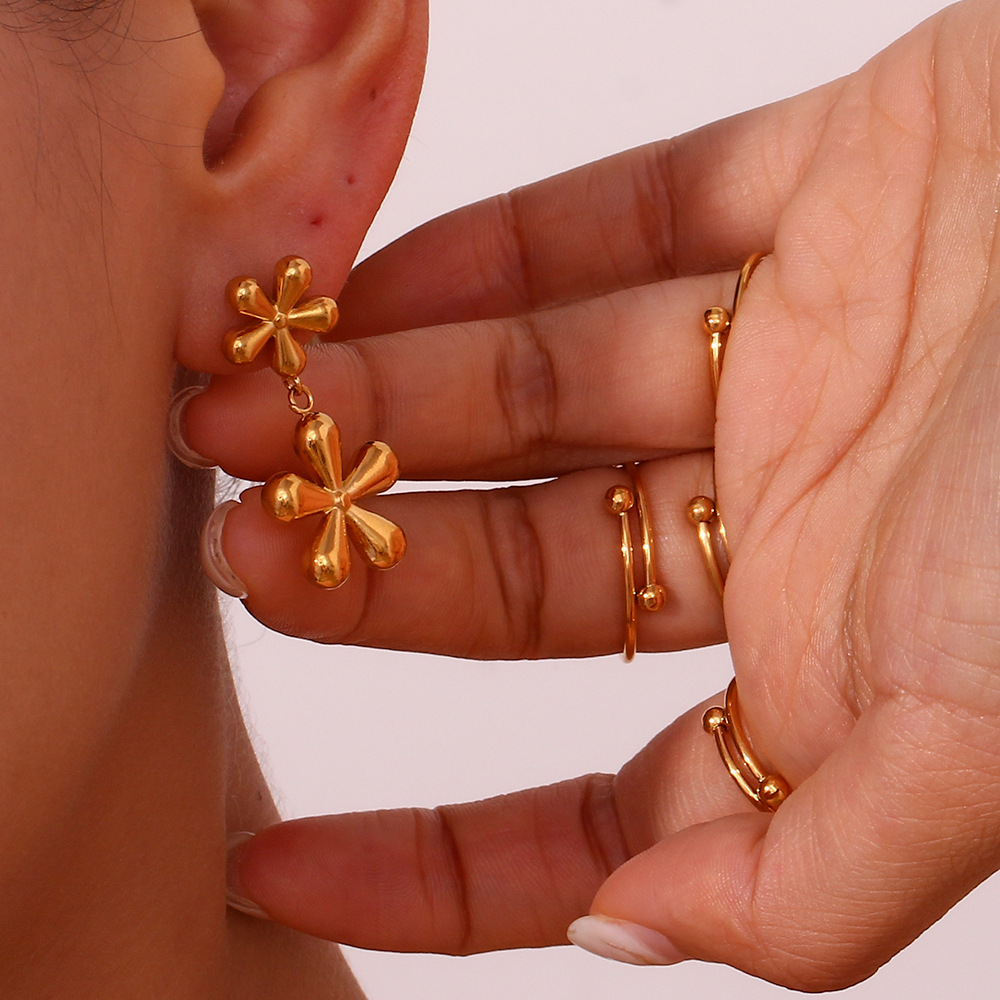 Two Small Flower Pendant Stainless Steel Earrings