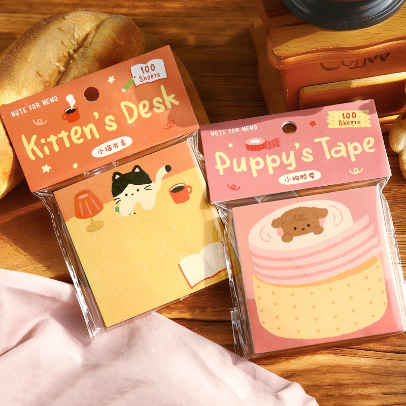 Note for 100 Sticky Notes Soft Fufu Small Notes Series Japanese Animal Illustration Journal Collage Material Paper