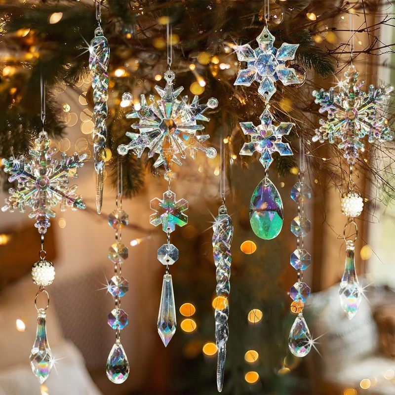 18ピース-クリスマスツリー装饰クリスタルクリスマス装饰カラーアクリル雪とつららクリスマスツリーペンダント|undefined