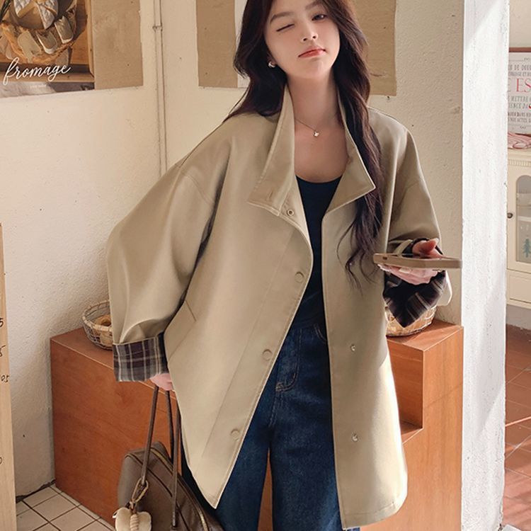 撞色风衣2025外套春秋季女士宽松英伦风新款时尚显瘦中长款大衣|undefined