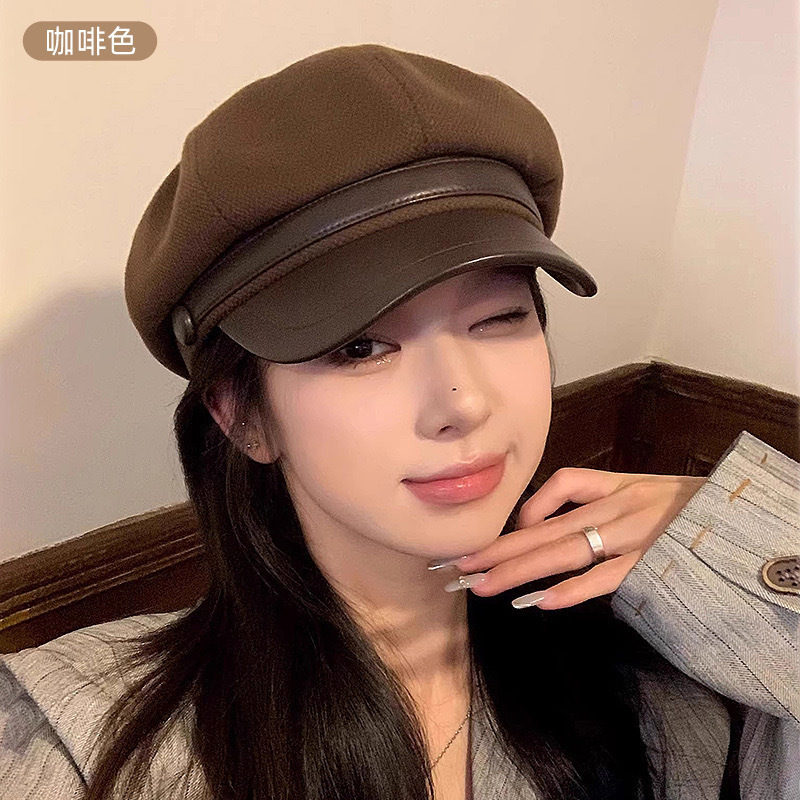 高级感贝雷帽子女秋冬季时尚百搭显脸小画家帽清新甜美八角报童帽|undefined