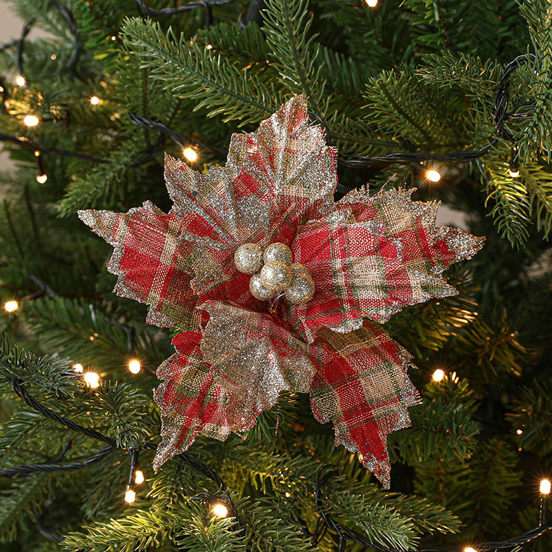 Adornos Navideños de Flores de Terciopelo Sintético con Efecto Nevado, Estilo Nuevo, para Decoración Navideña, Venta al por Mayor