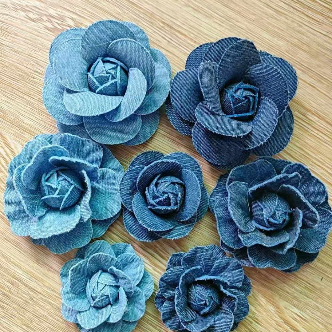 New denim-style camellia flower DIY corsage, hair accessory, gift box accessories, clothing, shoe, and hat accessories
