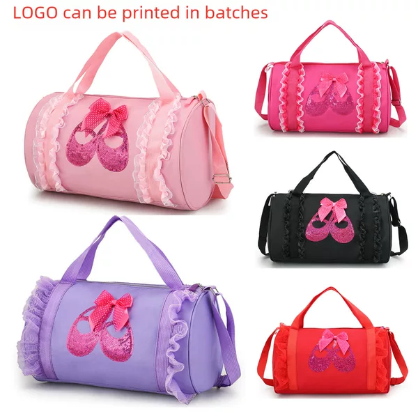 Dance Bag for Children, Single-Shoulder Dance Backpack, Latin Ballet School Bag, Girls' Princess Dance Bag with Cute Printed Logo