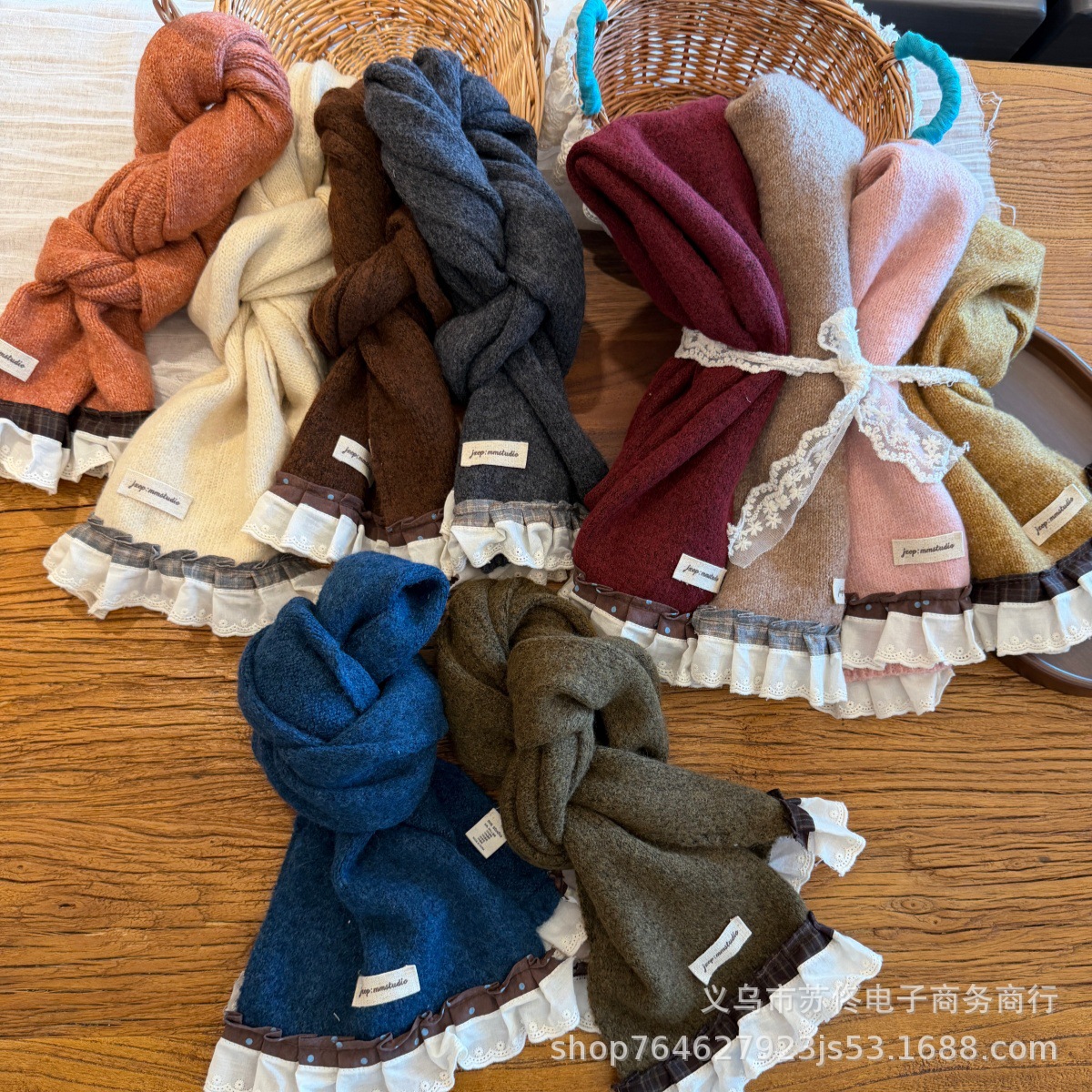 New autumn and winter scarf for girls, featuring a lace trim and knitted design, perfect for outdoor wear and versatile for everyday use