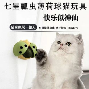 New Coccinella septempunctata catnip ball licking spinning toy cat moldering teeth cleaning teasing funny cat toy