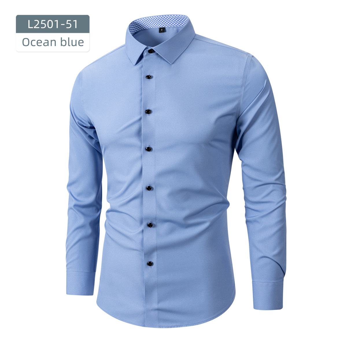 Camisas personalizadas transfronterizas para hombres de manga larga ropa de negocios elástica Amazon comercio exterior botones negros