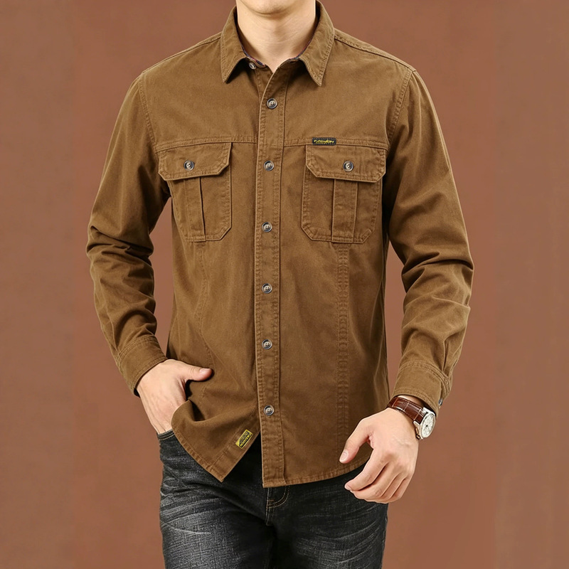 Cross-Border Hot-Selling 2026 New Brown Trendy Brand Denim Shirt for Men, Versatile Casual Top, Men's Shirt